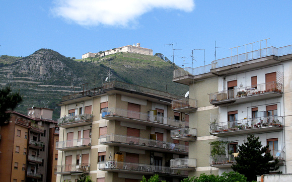 Hangman's Hill, Point 435, as seen from outside Cassino Station